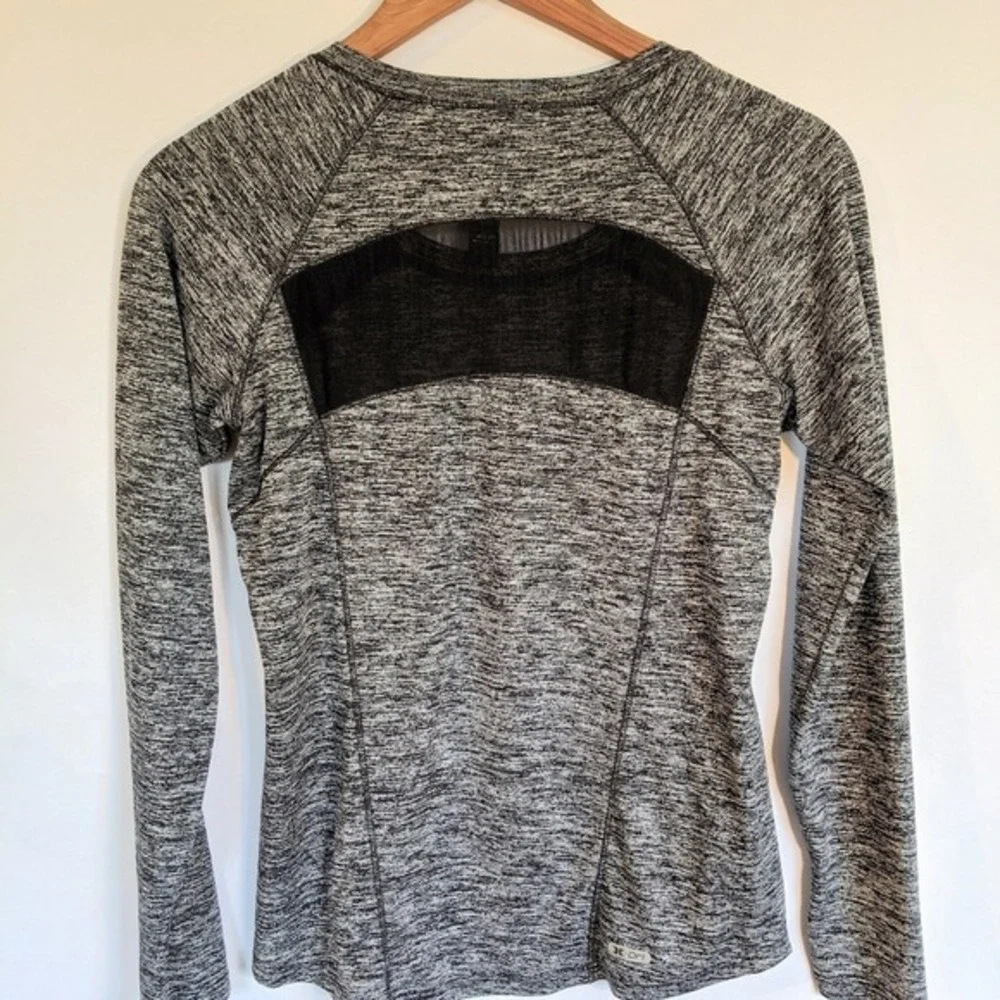 RBX Active Womens Space Dye Long Sleeve Workout Top Grey Black Mesh Thumbholes S